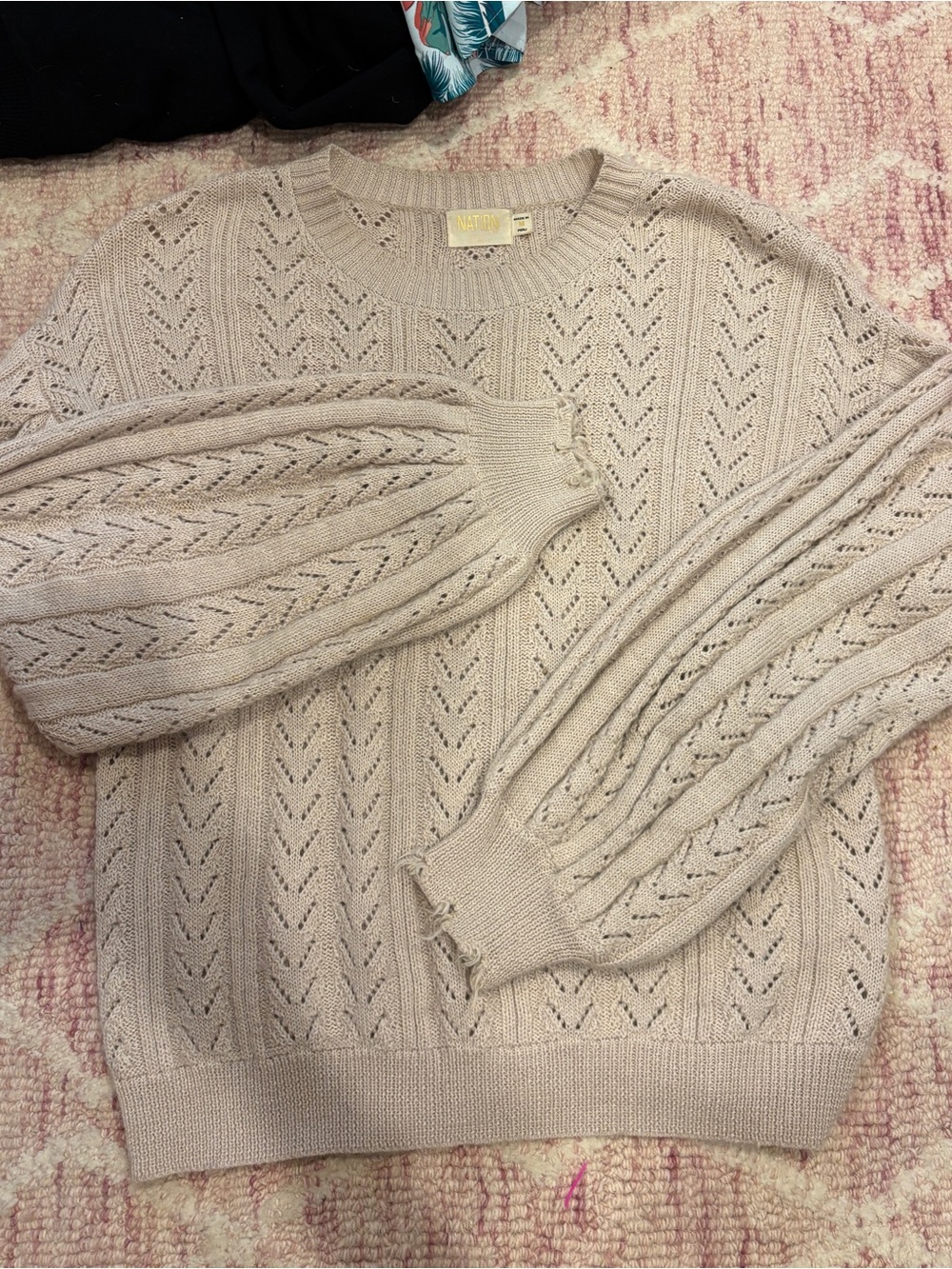 Nation Los Angeles Open-Knit Crewneck Sweater - Light Beige
